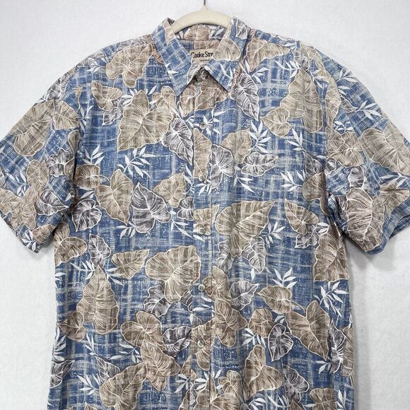 Vintage Cooke Street Shirt Men L Blue Hawaiian Inside Out Tropical Floral Beach - Picture 4 of 11